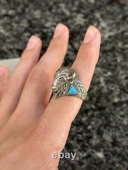 Vintage Native American Sterling Silver & Turquoise Buffalo Bison Ring Sz 9.75