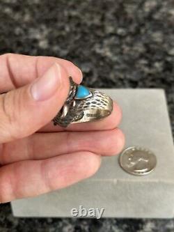 Vintage Native American Sterling Silver & Turquoise Buffalo Bison Ring Sz 9.75