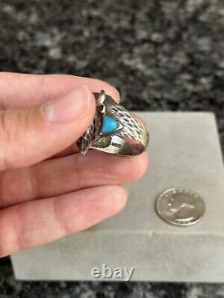 Vintage Native American Sterling Silver & Turquoise Buffalo Bison Ring Sz 9.75