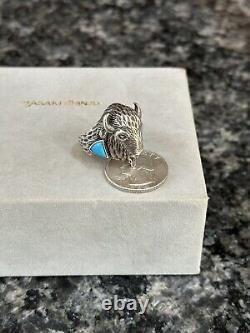 Vintage Native American Sterling Silver & Turquoise Buffalo Bison Ring Sz 9.75