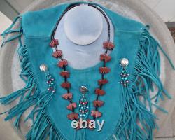 Vintage Native American Zuni Pipe Stone Bison Fetish Heishi Shell Necklace