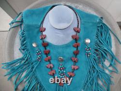 Vintage Native American Zuni Pipe Stone Bison Fetish Heishi Shell Necklace