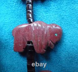 Vintage Native American Zuni Pipe Stone Bison Fetish Heishi Shell Necklace