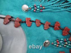 Vintage Native American Zuni Pipe Stone Bison Fetish Heishi Shell Necklace