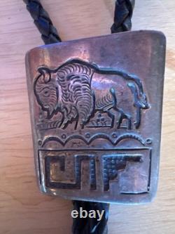 Vintage Navajo Bison Bolo Tie Sterling Silver Signed by Garrison Boyd