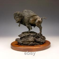Vintage Patinated Bronze American Buffalo Bison Figure Signed C. F