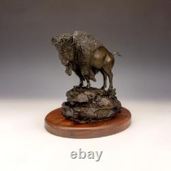 Vintage Patinated Bronze American Buffalo Bison Figure Signed C. F
