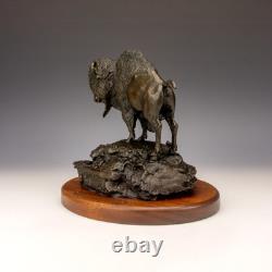Vintage Patinated Bronze American Buffalo Bison Figure Signed C. F
