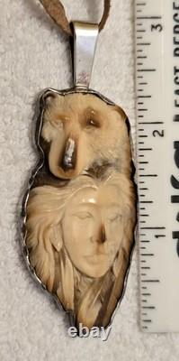 Vintage Sterling Silver Native American Bison Wolf-face Kokopelli Back Necklace
