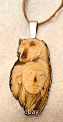 Vintage Sterling Silver Native American Bison Wolf-face Kokopelli Back Necklace