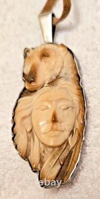Vintage Sterling Silver Native American Bison Wolf-face Kokopelli Back Necklace