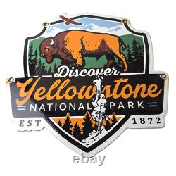 Vintage Yellowstone National Park Porcelain Sign Bison Geyser Shield Sign