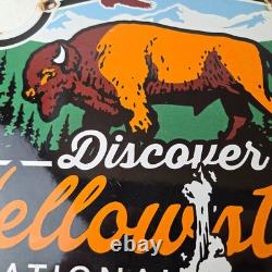 Vintage Yellowstone National Park Porcelain Sign Bison Geyser Shield Sign
