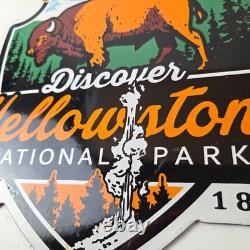Vintage Yellowstone National Park Porcelain Sign Bison Geyser Shield Sign