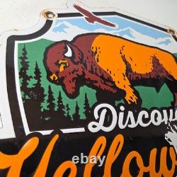 Vintage Yellowstone National Park Porcelain Sign Bison Geyser Shield Sign