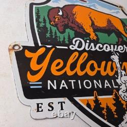 Vintage Yellowstone National Park Porcelain Sign Bison Geyser Shield Sign