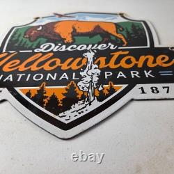 Vintage Yellowstone National Park Porcelain Sign Bison Geyser Shield Sign
