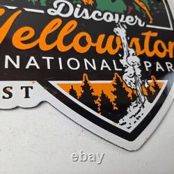 Vintage Yellowstone National Park Porcelain Sign Bison Geyser Shield Sign