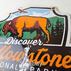 Vintage Yellowstone National Park Porcelain Sign Bison Geyser Shield Sign