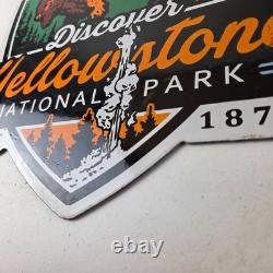 Vintage Yellowstone National Park Porcelain Sign Bison Geyser Shield Sign