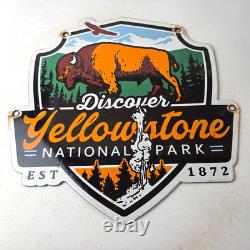 Vintage Yellowstone National Park Porcelain Sign Bison Geyser Shield Sign