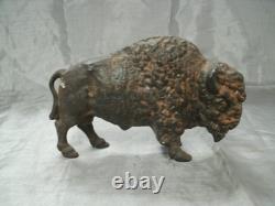 Vtg Buffalo Bison Still Penny Coin Cast Iron Bank Screw 8x5 Original Patina
