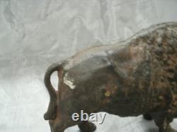 Vtg Buffalo Bison Still Penny Coin Cast Iron Bank Screw 8x5 Original Patina