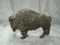 Vtg Buffalo Bison Still Penny Coin Cast Iron Bank Screw 8x5 Original Patina