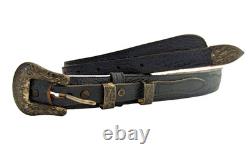 Vtg Falconhead Blue Bison Belt Renalde Sterling Silver Buckle Set Sz 31 1.25 W