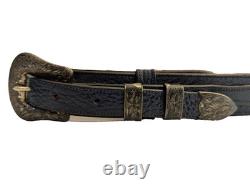 Vtg Falconhead Blue Bison Belt Renalde Sterling Silver Buckle Set Sz 31 1.25 W