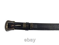 Vtg Falconhead Blue Bison Belt Renalde Sterling Silver Buckle Set Sz 31 1.25 W