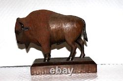 Vtg Handcarved 1980 Bison/Buffalo Wooden Statue 14 oz artist T O Miller, OH