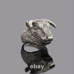 Vtg Ladies Bison Buffalo Sterling Silver 925 Ring Well Made Highly Detailed Sz7