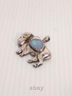 Vtg Sterling Silver Buffalo Bison Opal Stone Pendant Hank Ortega Signed
