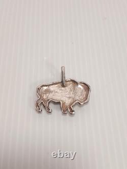 Vtg Sterling Silver Buffalo Bison Opal Stone Pendant Hank Ortega Signed