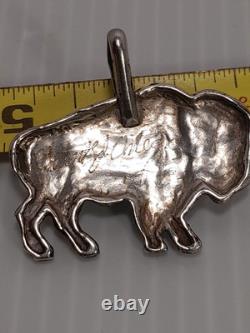 Vtg Sterling Silver Buffalo Bison Opal Stone Pendant Hank Ortega Signed