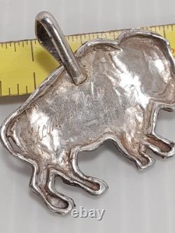 Vtg Sterling Silver Buffalo Bison Opal Stone Pendant Hank Ortega Signed