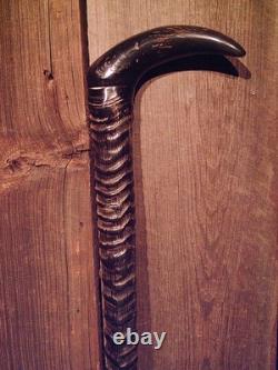 WALKING CANE Gemsbok/Oryx horn BISON HORN HANDLE brass & rubber slip-on tip USA