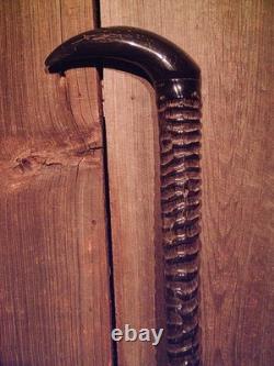 WALKING CANE Gemsbok/Oryx horn BISON HORN HANDLE brass & rubber slip-on tip USA