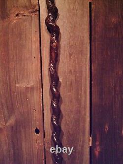 Walking stick cane YOUNG BISON HANDLE VINE SPIRAL wood shaft made in the USA