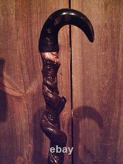 Walking stick cane YOUNG BISON HANDLE VINE SPIRAL wood shaft made in the USA