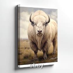 Wall Art White Buffalo Canvas Print Rustic Western Bison Animal Decor Poster