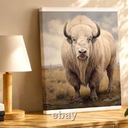 Wall Art White Buffalo Canvas Print Rustic Western Bison Animal Decor Poster