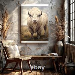 Wall Art White Buffalo Canvas Print Rustic Western Bison Animal Decor Poster