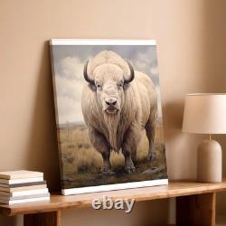 Wall Art White Buffalo Canvas Print Rustic Western Bison Animal Decor Poster