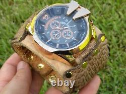 Watch Gold color genuine Alligator Crocodile Bison leather 7.5 inch wrist size