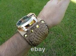 Watch Gold color genuine Alligator Crocodile Bison leather 7.5 inch wrist size