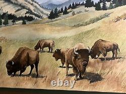 Watercolor PAINTING CUSTER PARK BISON By Betty Gothier, Anthon Iowa 28 X 22