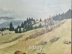Watercolor PAINTING CUSTER PARK BISON By Betty Gothier, Anthon Iowa 28 X 22