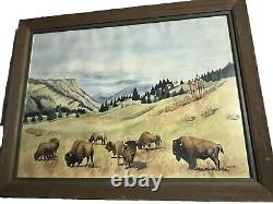 Watercolor PAINTING CUSTER PARK BISON By Betty Gothier, Anthon Iowa 28 X 22